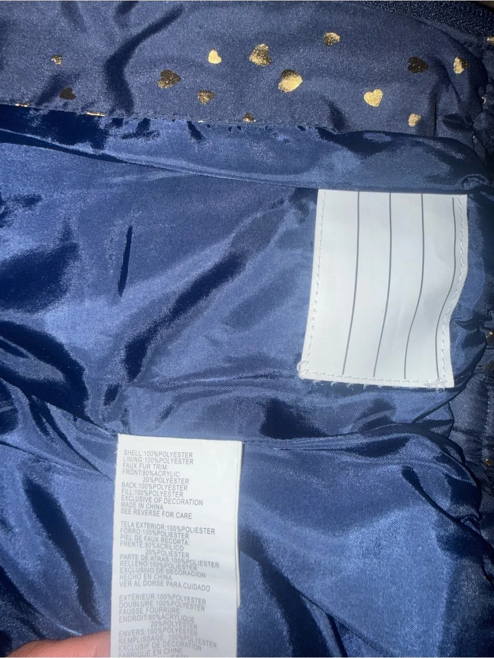Rothschild 1881 Girls 2T Navy Gold Heart Puffer Coat Faux Fur Hood Winter Jack